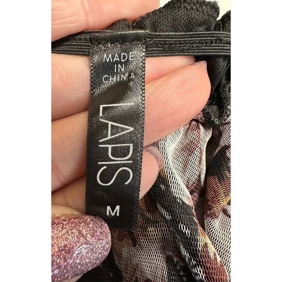 Lapis Anthropology Black Floral Pleated Ruffle Maxi Whimsigoth Dress Medium - Picture 5 of 16